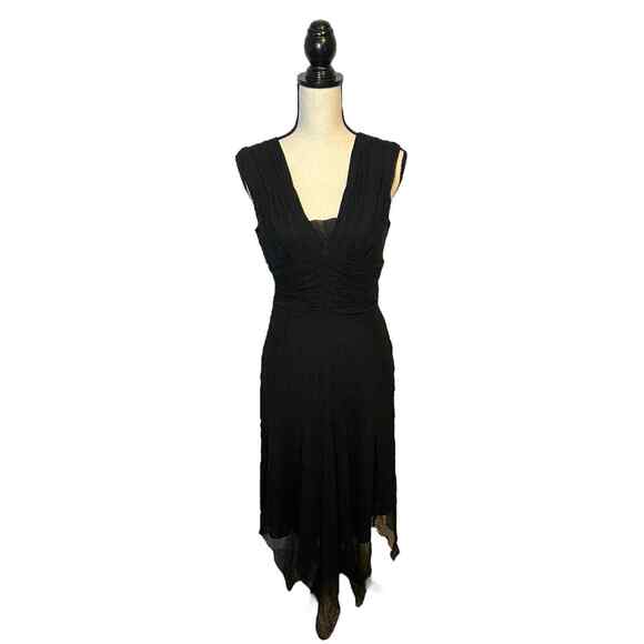 Redux Philip Dicaprio Elegant Black 100% Silk V-Neck Formal Dress Sz 4 - Picture 2 of 6